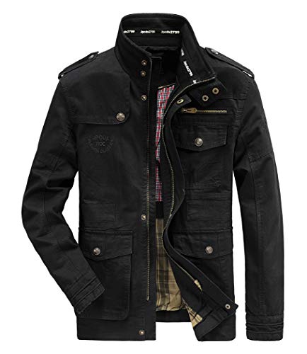 Hombres chaqueta Primavera otoño e invierno Algodón Militar Chaqueta (Medium=Tag XL /Ches 116cm, Black)