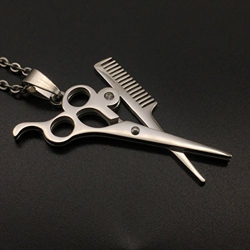 Hombres De Moda De Plata De Pelo Peluquero Tijeras Peine Estilista Colgante Collar