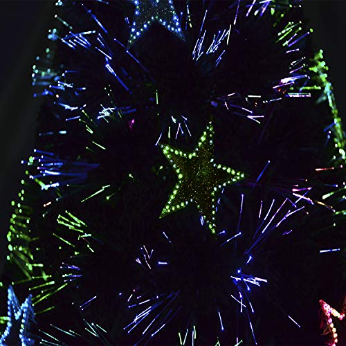 HOMCOM Árbol de Navidad Artificial Árboles de Abeto 180cm con Soporte Decoraciones Navideñas Copos de Estrella Fibra Óptica Brillante LED Multicolor Ignífugo