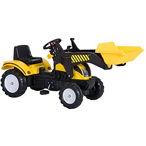 HOMCOM Tractor Pedal Excavadora Camión + Pala Delantera para Niños 3-6 Años Juguete de Montar Coche Pedales Carga 35kg 114x41x52cm Acero y Plástico