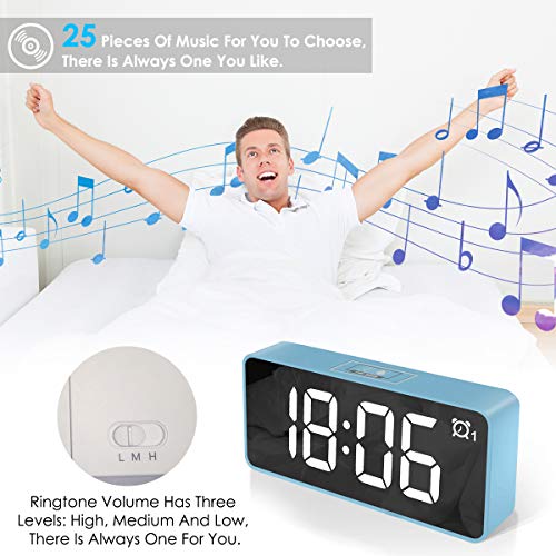 HOMVILLA Reloj Despertador Digital, Relojes con Pantalla LED de 4.6 con Alarma Dual, Puerto de Carga USB 12/24 Horas Brillo Ajustable Función de Repetición 25 Música, para Dormitorio Oficina y Viajes