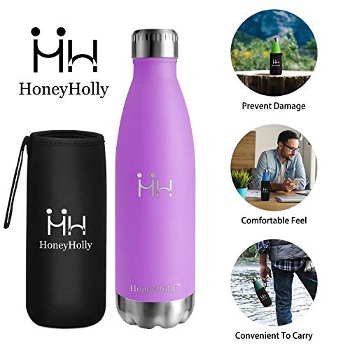 HoneyHolly Botella de Agua Acero Inoxidable 350/500/650/750ml, Aislamiento de Vacío de Doble Pared, Botellas de Frío/Caliente, sin bpa Botella Reutilizable para niños Sport Gimnasio Trekking Bicicleta