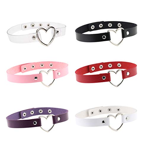 HONGXIN-SHOP Gargantilla Punk Rock Choker Collar de Piel Ajustable Gótico Forma de Corazón para Hombre Mujer 6 Unidades