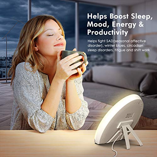 HOSOME 10,000 Lux SAD Light Therapy Lámpara portátil, lámparas solares para la depresión estacional, 4 configuraciones de temporizador con función de memoria, tamaño compacto