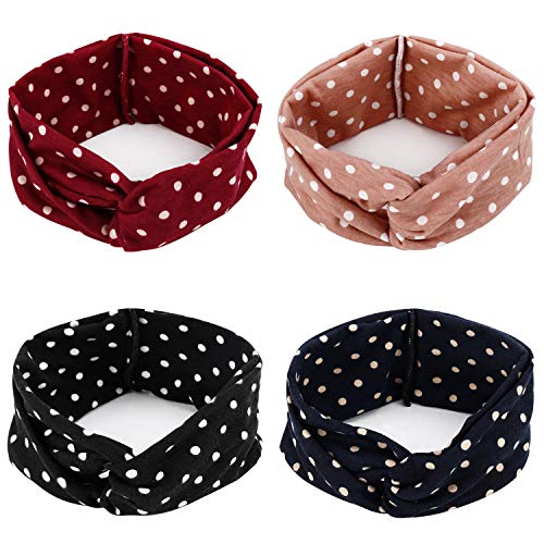 Hotelvs 4 Piezas Cintas Pelo Mujer, Hair Band Vintage Boho Diademas Criss Cross Cintas Pelo con Estampado Headband