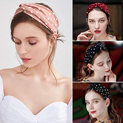 Hotelvs 4 Piezas Cintas Pelo Mujer, Hair Band Vintage Boho Diademas Criss Cross Cintas Pelo con Estampado Headband