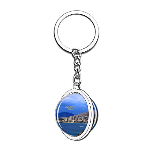 Hqiyaols Keychain España Benidorm Cristal Girar Acero Inoxidable Llavero Viajes Ciudad Recuerdo Llavero