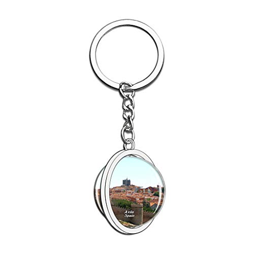 Hqiyaols Keychain España Las murallas de Ávila Cristal Girar Acero Inoxidable Llavero Viajes Ciudad Recuerdo Llavero