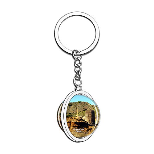 Hqiyaols Keychain España Monumento India Cartagena Cristal Girar Acero Inoxidable Llavero Viajes Ciudad Recuerdo Llavero