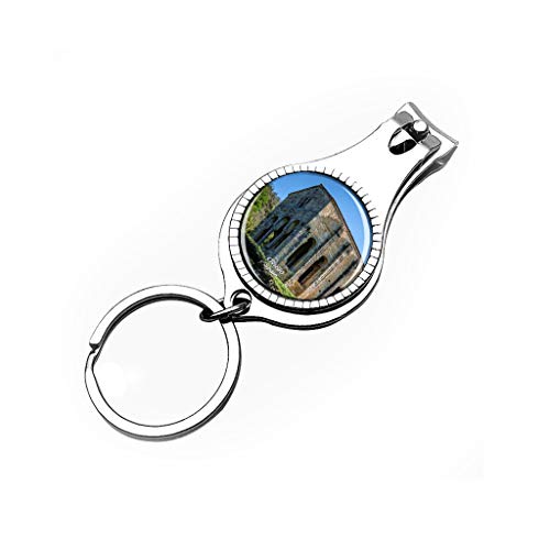 Hqiyaols Keychain España Santa Maria del Naranco Oviedo Cortaúñas Abridor de Botellas Lima de uñas Llavero Cristal Acero Inoxidable Multifuncional Recuerdo Regalo