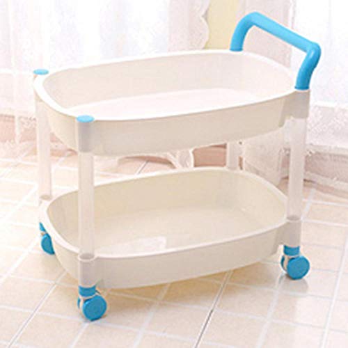 HUANXI 2 Nivel Estante de Almacenamiento Nevera con Ruedas,Azul Plástico Carrito de Peluqueria con Asas Ergonómicas para Salón De Belleza En Casa