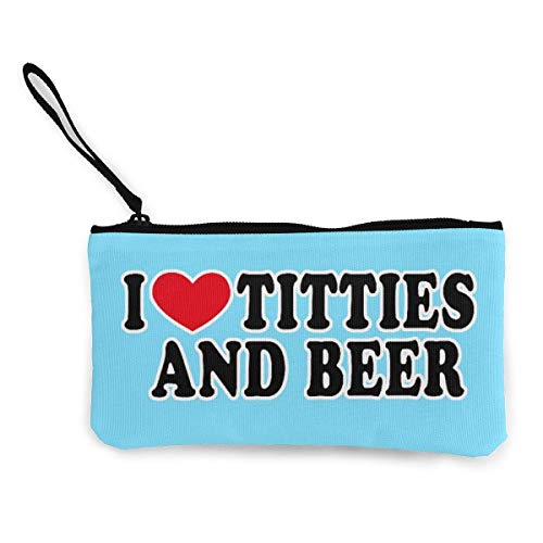 huatongxin Unisex I Love Titties and Beer Women Girl Cute Canvas Coin Purse Zipper Pouch Wallet Make Up Bag Pencil Bag