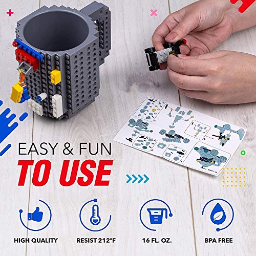 HUISHENG Build-on Brick Mug,Tazas Desayuno,Regalos para Hombre Mujer Papá Mamá Él Amigos Niños Adulto,Originales Regalo Ideal para Navidad Pascua Dia del Padre Cumpleaños,Compatible con Lego (Negro_2)