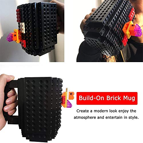 HUISHENG Build-on Brick Mug,Tazas Desayuno,Regalos para Hombre Mujer Papá Mamá Él Amigos Niños Adulto,Originales Regalo Ideal para Navidad Pascua Dia del Padre Cumpleaños,Compatible con Lego (Negro_2)