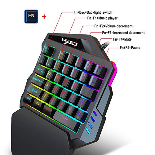 HXSJ V100 - Teclado para Videojuegos (Membrana con una Mano, 35 Llaves con Cable USB, para Videojuegos Pubg LOL CS Gamer)