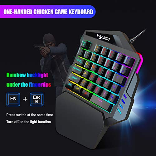 HXSJ V100 - Teclado para Videojuegos (Membrana con una Mano, 35 Llaves con Cable USB, para Videojuegos Pubg LOL CS Gamer)