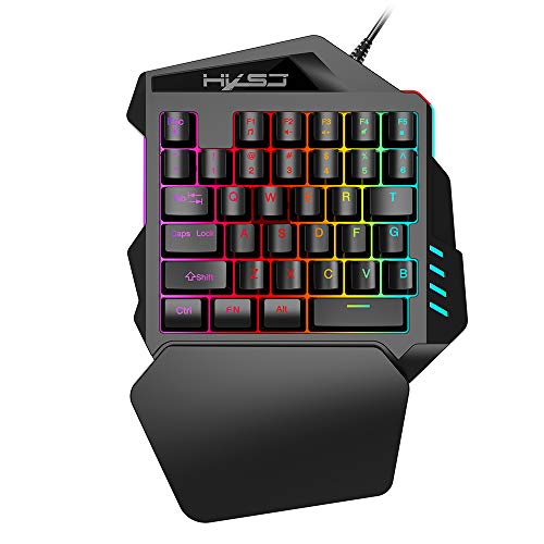 HXSJ V100 - Teclado para Videojuegos (Membrana con una Mano, 35 Llaves con Cable USB, para Videojuegos Pubg LOL CS Gamer)