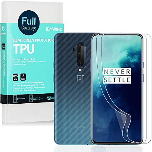 Ibywind [2 Piezas,Protector de Pantalla de hidrogel para OnePlus 7 Pro/OnePlus 7T Pro,Protector de Lente de Cámara,Atrás Pegatina Protectora Fibra de Carbono,[Admite la función de Huella Digital]