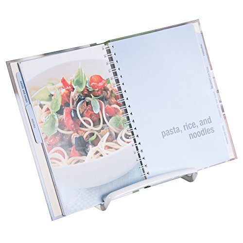 iDesign Atril para libros de cocina, pequeño soporte para platos, libros y fotos de metal, práctico mini caballete para sujetar libros de recetas, blanco