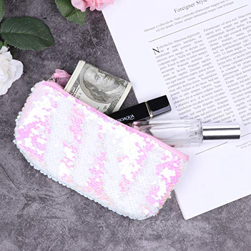 IEFIEL Bolso de Lápiz Escolar Mini Bolso de Mano Para Noche Cosméticos Moda Estuche De Maquillaje DIY Con Lentejuelas Reversibles Rosa Talla Única