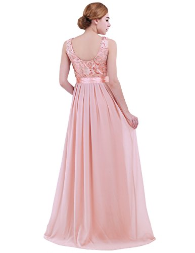 iiniim Mujer Vestido Largo Floreado de Fiesta Boda Vestido Vintage Retro Elegente Dama de Honor de Novia Encaje Traje de Gasa para Mujeres Varias Tallas Rosa Clara 44