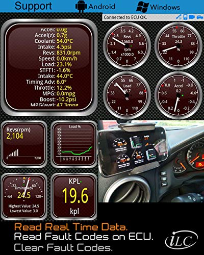 iLC OBD2 OBD Bluetooth Coche Diagnóstico Escáner Herramienta ES OBD2- Motor Luz Chequear Inálambrico Datos para Smartphone - Compatible con Android & Windows Dispositivo (NO PARA iPad de Apple iPhone)