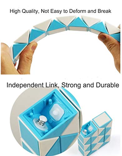 iLink 48 Secciones Puzzle de Magia Serpiente -cuñas Regla mágica Snake-Magic Snake Cubo-Juguetes educativos de relajación-Cubo con Forma de Serpiente-Juguetes retorcidos(Azul Grande y Blanco)