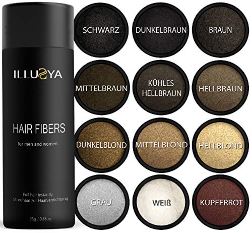 ILLUSYA® Fibras Capilares - Hair Fiber - Caída del cabello - Fibras capilares para el engrosamiento del cabello. marca de primera calidad. Cabello completo en segundos. 25g (CASTAÑO OSCURO)