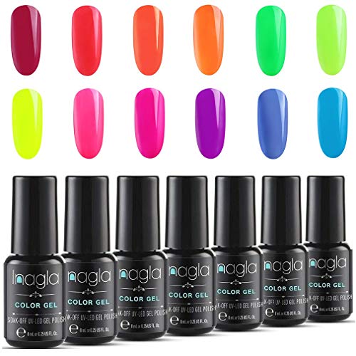 Inagla Esmaltes de Uñas en Gel UV LED, 12 Colores de Neon Esmaltes Semipermanentes, Pintauñas de 8ml 005