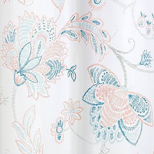 InterDesign Shelby Cortina de baño | Cortina de Ducha de 183,0 cm x 183,0 cm | Cortina para bañera con Estampado Floral y 12 Agujeros | Poliéster Azul Marino/Gris/Coral