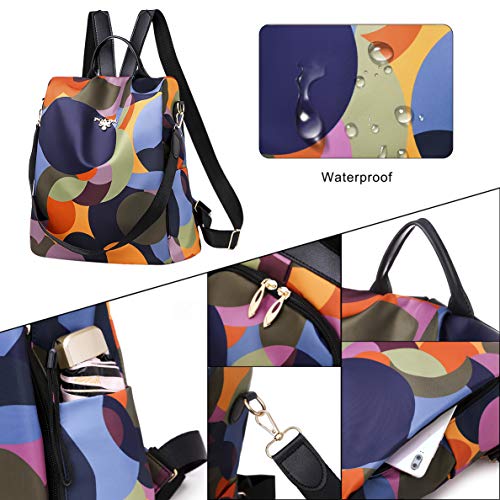 ISIYINER Bolsos Mochila para Mujer Impermeable Moda Impresión Casuals Anti-Robo de Nylon Bandolera para Chica Adolescente Colegio Viajar Trabajo