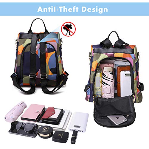 ISIYINER Bolsos Mochila para Mujer Impermeable Moda Impresión Casuals Anti-Robo de Nylon Bandolera para Chica Adolescente Colegio Viajar Trabajo