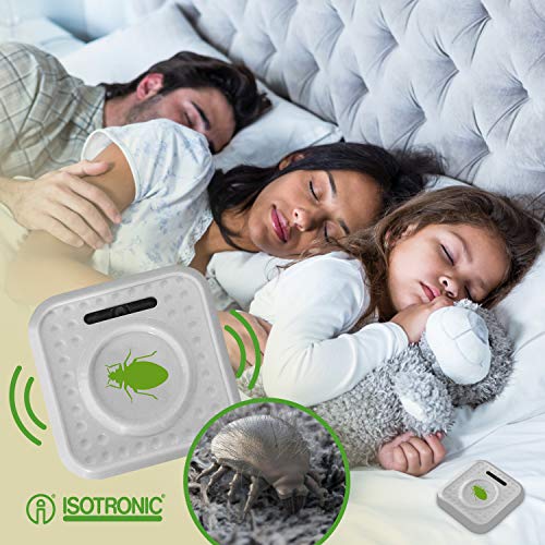 ISOTRONIC® Repelente de Insectos contra chinches y ácaros, Alimentado por batería, Protección por ultrasonido y con Alto Alcance - Paquete de 3 Piezas