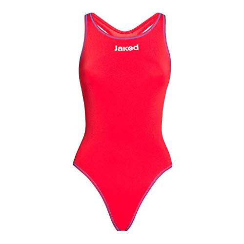 Jaked Bañador De Mujer Traje De Una Pieza Milano, En Color Liso, Tejido Elástico, Cómodo, Adherente, Slim Fit, Modelante, Elegante, Profesional, Ideal para El Deporte En La Piscina (RD/BL, 38)