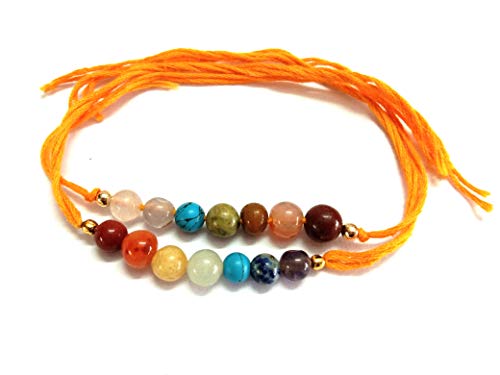 Jet International Nuevo Chakra Beads Bracelet Rakhi Gemstones Chakra Equilibrio Amistad Regalo de amor Folleto gratuito La terapia de cristal La imagen es solo una referencia. (2)