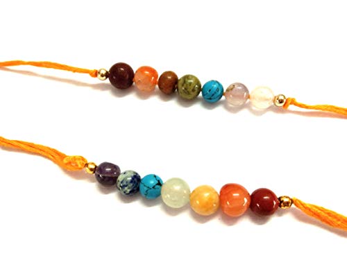 Jet International Nuevo Chakra Beads Bracelet Rakhi Gemstones Chakra Equilibrio Amistad Regalo de amor Folleto gratuito La terapia de cristal La imagen es solo una referencia. (2)