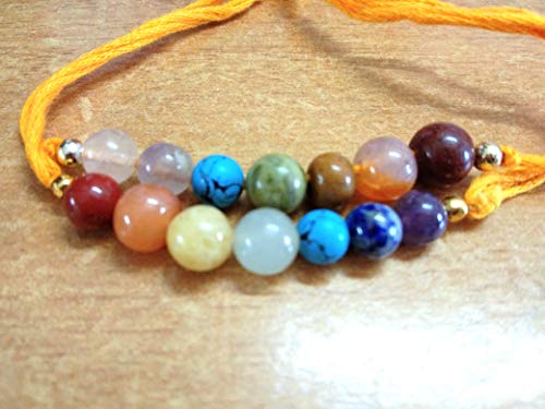 Jet International Nuevo Chakra Beads Bracelet Rakhi Gemstones Chakra Equilibrio Amistad Regalo de amor Folleto gratuito La terapia de cristal La imagen es solo una referencia. (2)