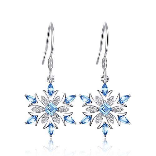 JewelryPalace Floco de nieve de las mujeres 1.4ct Genuino Topacio Azul Suizo Dangle Pendientes Plata de ley 925