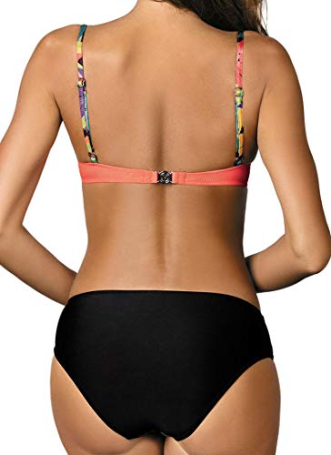 JFAN Conjuntos De Bikini Sexy Mujer Trajes De Baño Bañador Traje de Baño Acolchado con Aros Traje de Baño Floral de Colores Dulces