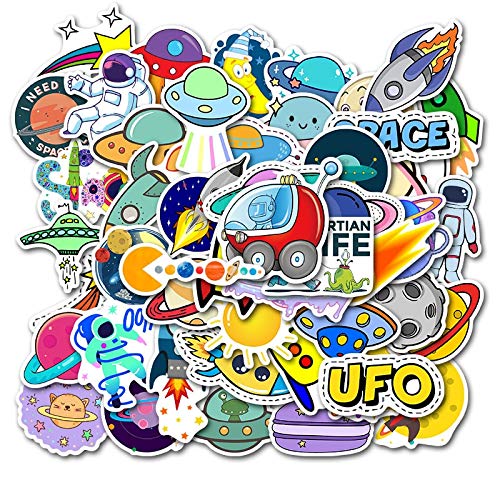 JIAQI Pegatinas de Dibujos Animados para UFO Space Astronaut Rocket Ship Planet Sticker para Equipaje Laptop Nevera Bicicleta DIY Kids Toy 50 Pcs