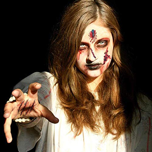 JIASHA Halloween Tatuajes Pegatinas,Halloween Zombie Cicatrices Tatuajes Pegatinas, para Fiesta de Disfraz Cosplay Mujeres Hombres Niños Múltiple Patrón (60 Piezas) (60)