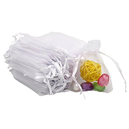 jijAcraft 100pcs Bolsas de Organza de Regalo 7x9cm Bolsitas de Organza Pequeñas para Favores de Fiesta de Boda y Joyas (Blanco)