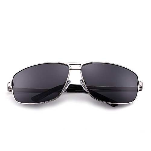 JIM HALO Gafas de Sol Rectangulares Polarizadas Aviador Bisagras de Resorte Conducir Anteojos Hombre Mujer(Plateado/Gris Polarizado)