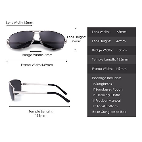 JIM HALO Gafas de Sol Rectangulares Polarizadas Aviador Bisagras de Resorte Conducir Anteojos Hombre Mujer(Plateado/Gris Polarizado)