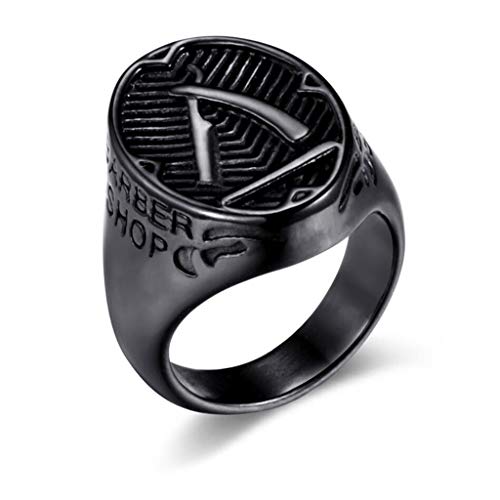 JINGJING Acero Titanio Retro Punk Anillo de los Hombres Caballero Anillo Celta Patrón de Afeitar Joyeria,Black,No.11