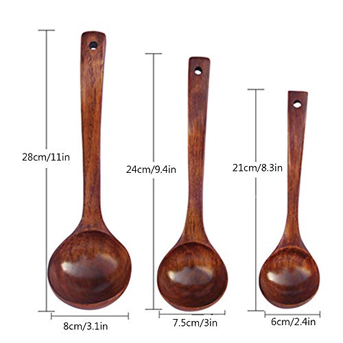 Jixista Cucharas de Madera Cucharas Mango Largo Cuchara para Sopa Cucharas de Sopa de Mango Largo de Madera Japonesa 3pcs para comer Mezclar Mezclar Cocinar para el restaurante en casa