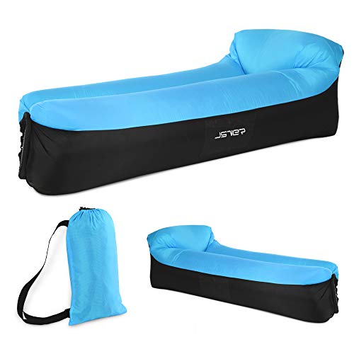 JSVER Sofá Inflable Aire del ocioso con el Paquete Portable para Viajar, Acampar, Senderismo, Piscina y Partidos de la Playa (Negro&Azul)