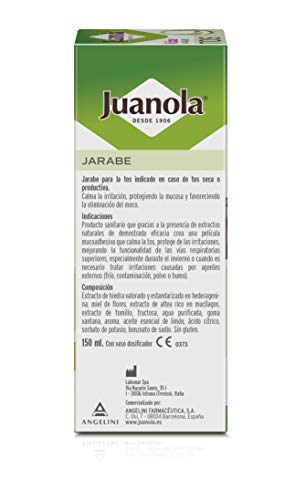 JUANOLA Jarabe Tos Niños - Producto sanitario con hiedra, miel de flores, altea y tomillo - Tos seca y productiva - 150 ml