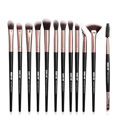 Juego de brochas de maquillaje 12 PC / el maquillaje de ojos sistema de cepillo de sombra de ojos Delineador de ojos de fusión de la pestaña de la ceja de nylon de fibra de plástico compone cepillos c