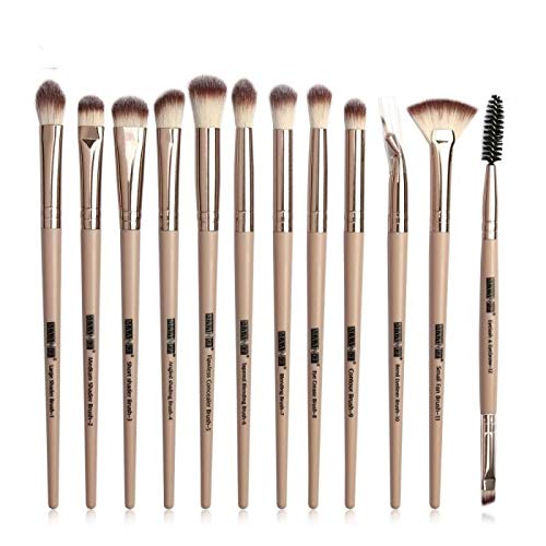 Juego de brochas de maquillaje 12 PC / el maquillaje de ojos sistema de cepillo de sombra de ojos Delineador de ojos de fusión de la pestaña de la ceja de nylon de fibra de plástico compone cepillos c